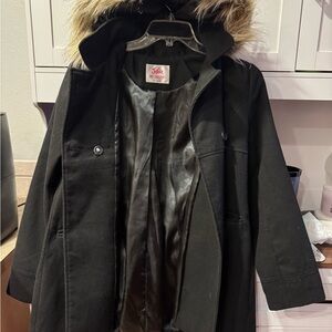 Justice Black girls Puffer Coat with Faux Fur Hood